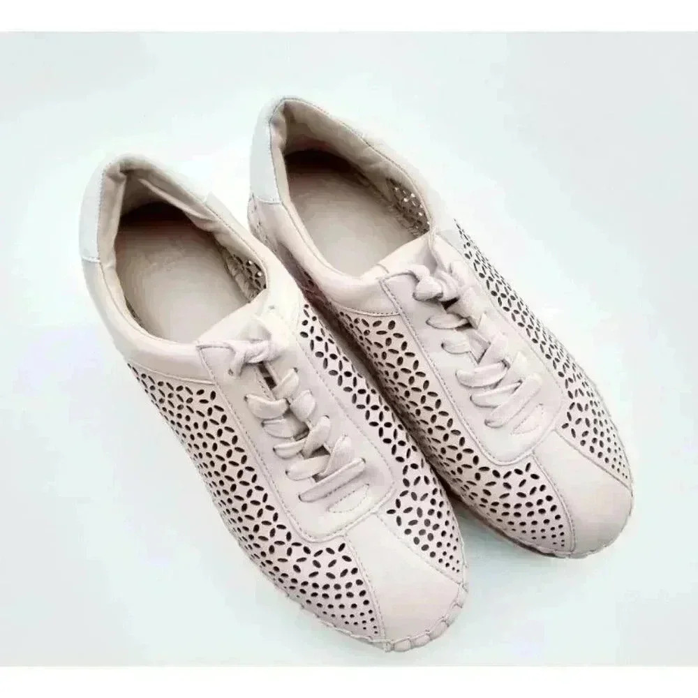 Marc Fisher Womens Walden Espadrille Flat Shoes Pink Leather Lace Up Cutout 7.5M